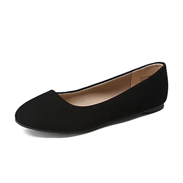DREAM PAIRS Women's Sole-Simple Ballerina Walking Flats Shoes - 8 Wide - Black/Nubuck