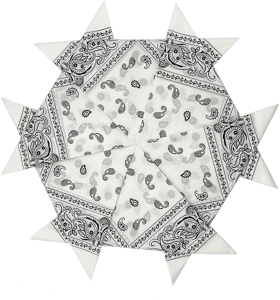 HankieWorld Cotton Bandanas 6 pack 12 pack 24 pack 22"x22" Unisex Novelty Paisley kerchiefs - White-6 Pack