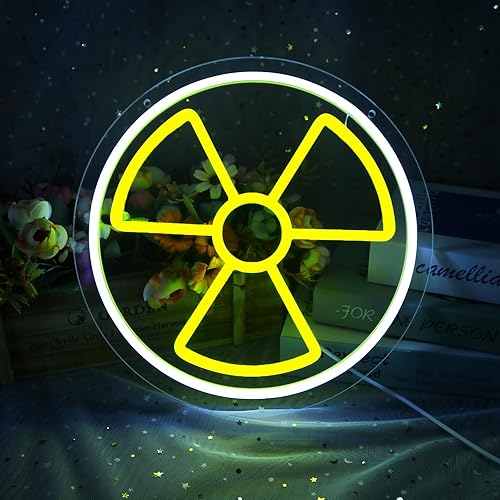 Gaming Shelter Neon Sign, Dangerous Warning Neon Light Wall Decor for Game Room, Bedroom, Storage Room, Man Cave, Dimmable, USB Power, Yellow White(11.8"x11.8") - Warning