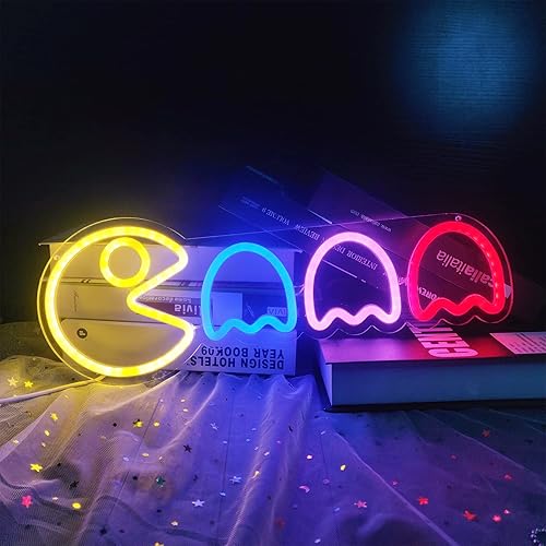 Geeinar Game Neon Sign Ghost Led Neon Lights Neon Signs for Bedroom Wall 17”x6” Retro Arcade Decor with USB/Switch Ghost Neon light for Gaming Room Man Cave Birthday Halloween Christmas Gift