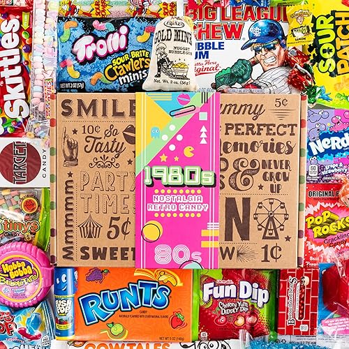 VINTAGE CANDY CO. 1980s RETRO CANDY GIFT BOX - 80s Nostalgia Candies - Flashback EIGHTIES Fun Gag Gift Basket - PERFECT '80s Candies For Adults, College Students, Men or Women, Kids, Teens - 1980s