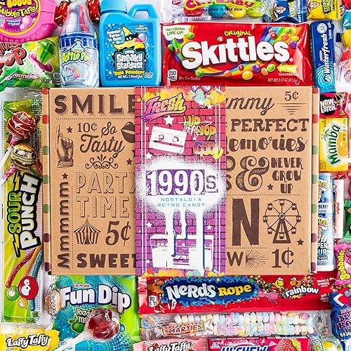 VINTAGE CANDY CO. 1990s RETRO CANDY GIFT BOX - 90s Nostalgia Candies - Flashback NINETIES Fun Gag Gift Basket - PERFECT '90s Candies For Adults, College Students, Men or Women, Kids, Teens - 1990s
