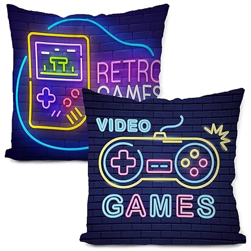 Likjad Gamer Room Decor for Boys,Gaming Pillow Covers 18x18 Set - 2 Pack Gaming Room Decor Decorations,Retro Games Pillowcase for Sofa Couch Bed,Gamer Gifts for Teenage Boys,Teen Boy Room Decor - Gamer 2 Set of 2
