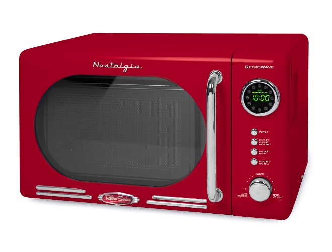 Nostalgia Retro Compact Countertop Microwave Oven, 0.7 Cu. Ft. 700-Watts with LED Digital Display, Child Lock, Easy Clean Interior, Red - Red
