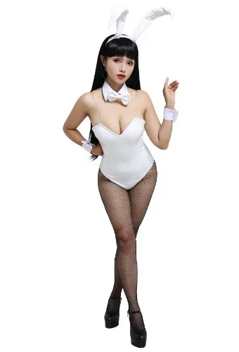 Woman Sexy Cute Japanese Style Black Bunny Girl One Piece Bodysuit Backless Bunny Suit Outfits Cosplay Costume with Headdress and Bow Accessory