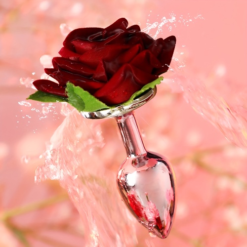 1pc Flower Anal Plug,Anal Butt Plug Kit Adult Toy, Waterproof Stainless Steel Anus Dilator With Rose Flower, Adult Anal Trainer Sex Toys With Pink Velvet Fabric Rose Flower Base For Male Female