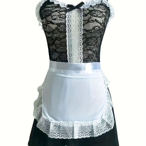 Sexy Naughty Maid Role-Play Costume with Floral Lace and Lace-Up Bow Detail - Women's Lingerie and Underwear for Seductive Nights