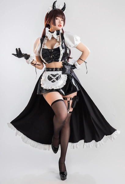 Battle Maid Sexy Lingerie Set Chest Open Lace-Up Top and Mini Skirt Outfits