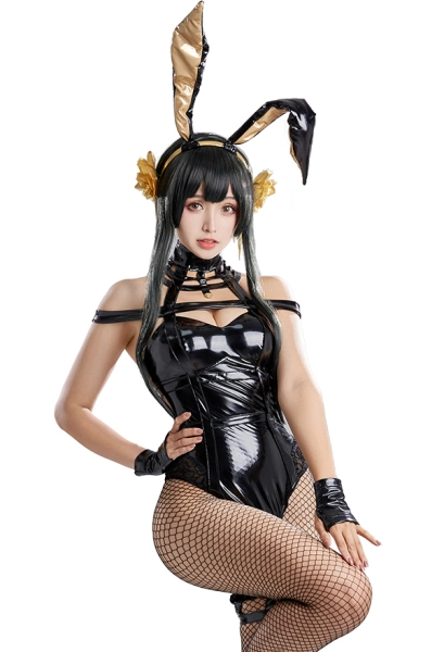 Yor Forger Derivative Bunny Girl Costume Sexy Lingerie Deep V Bodysuit with Headband and Gloves