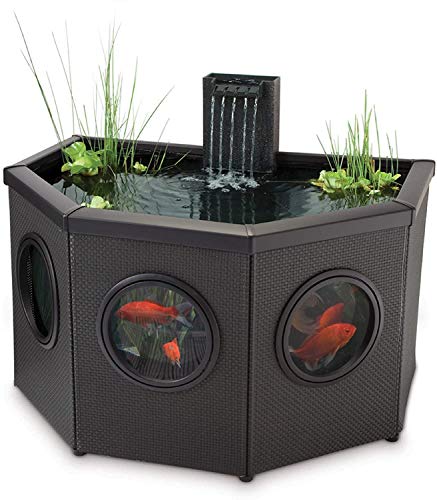 Pennington Aquagarden, Affinity Half-Moon No-Standing Pond, Water Feature Pool, Includes Inpond 5 in 1 300 Pond & Water Pump with UV Clarifier, 89 Gallon Decking Pond, Three Fountain Displays, Mocha - Affinity Half-Moon Pond