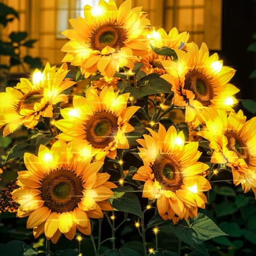 Solar Garden Lights, 3 Pack Solar Flowers Outdoor Waterproof with 9 Sunflower Lights, Solar Lights for Outside Garden Decor, Outdoor Solar Lights for Yard Lights, Solar Flower Lights Backyard Decor - 3 Pack