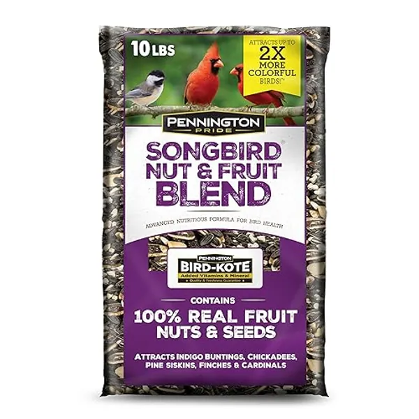 Pennington Pride Songbird Nut & Fruit Blend, Wild Bird Seed for Outside Feeders, Advanced Nutrition Formula for Bird Health, 10-lb. Bag - Fruit - 10 lb