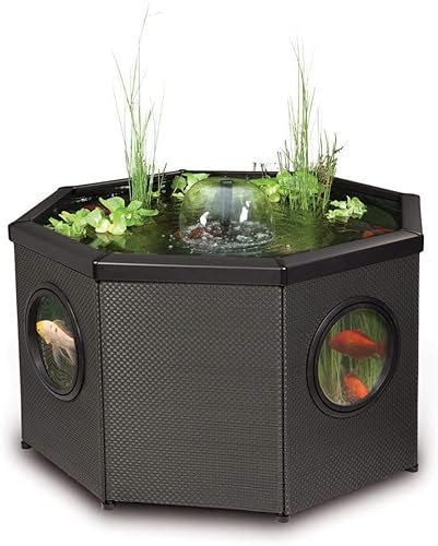 Pennington Aquagarden, Complete Raised Window Pond Kit - Octagon, Water Feature Pool, Includes Inpond 5 in 1 300 Pond & Water Pump with UV Clarifier, 106 Gallon Decking Pond, Three Fountain Displays, - Affinity Octagon Pond