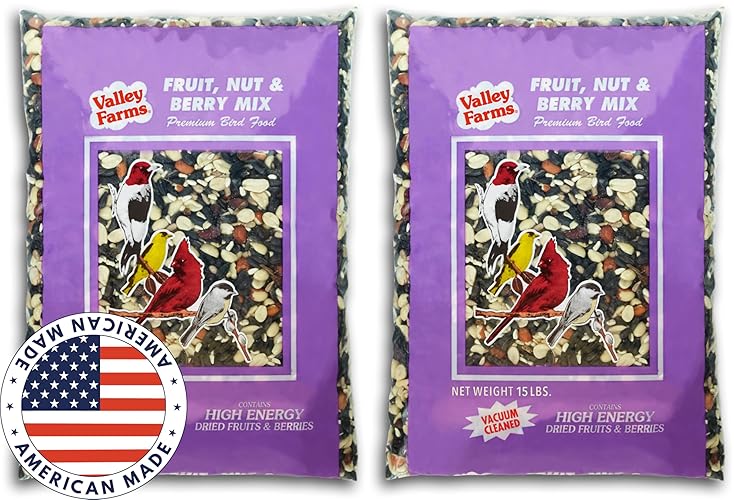 Valley Farms Fruit Nut & Berry Wild Bird Food for Outside Feeders, Bird Seed with Dried Fruit, Peanuts, Sunflower, and Safflower, High Energy Mix for Healthy Birds! 15 LBS 2-Pack (30 LBS Total) - 30 Pound (Pack of 1)
