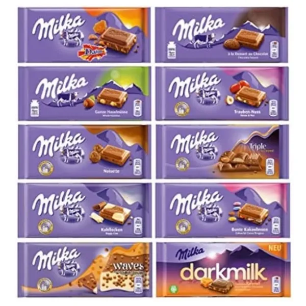 Milka Chocolate Assortment Variety Pack of 10 Full Size Bars - Randomly Selected No Duplicates - 