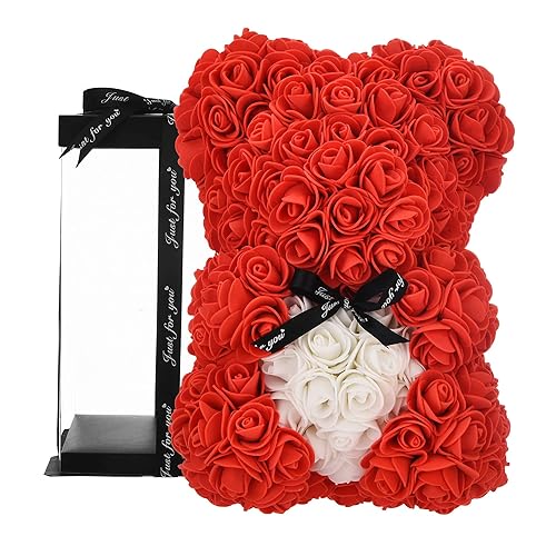 Rosenbär, Rose Teddy - Rosenbär für Immer künstliche Blumen Frauen, Geschenke für Freundin, für sie, Geburtstagsgeschenk (red)