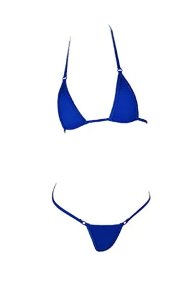 LinvMe Women's Extreme Sexy Hot Silk Micro Bikinis Set Mini Thong Swimwear - One Size - Royal Blue