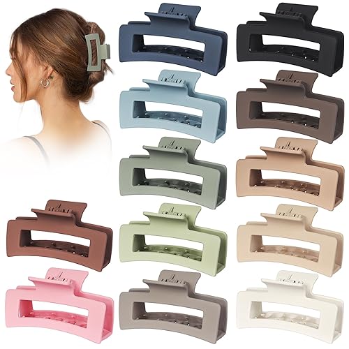 Vigorpace 12 Pack 3.5" Medium Hair Claw Clips for Women Girls Thick Thin Hair, Strong Hold Matte Square Hair Clips - 12 count (Pack of 1)