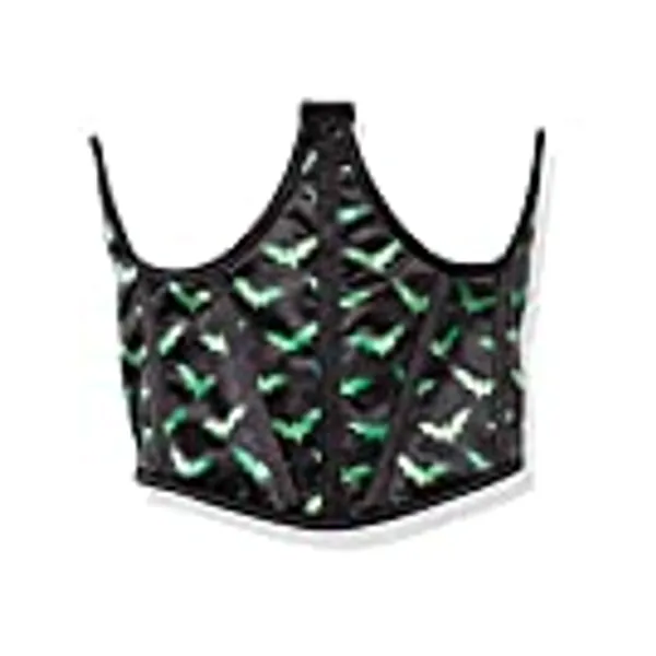 Daisy corsets womens Lavish Black & Green Bats Satin Open Cup Waist Cincher