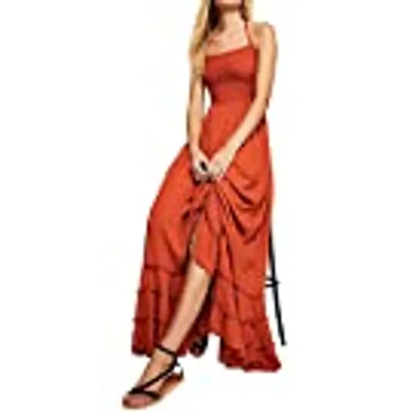 R.Vivimos Womens Summer Cotton Sexy Backless Long Dresses