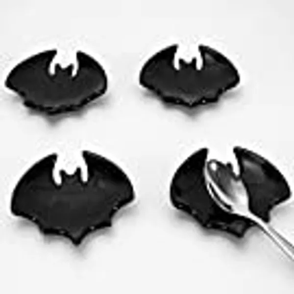 Whaline 4 Pieces Halloween Bat Coffee Spoon Rest Black Ceramic Bat Teaspoon Holder Spooky Home Decor Accessories for Halloween Teacher Gift Kitchen Office Coffee Bar Coffee Stirrers