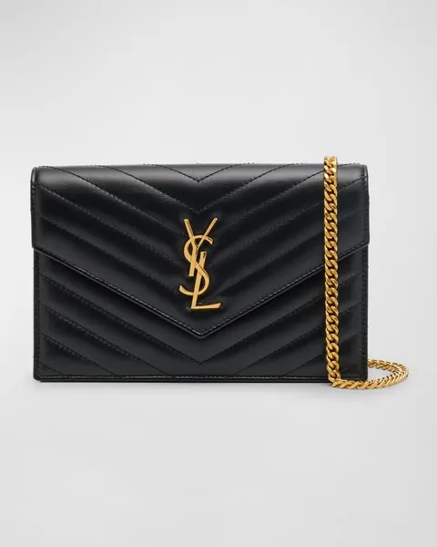 Small YSL Wallet on Chain in Quilted Leather 