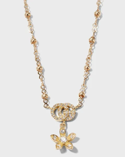 Gucci Flora 18k Gold Diamond Flower Necklace w/ Micro Pearls