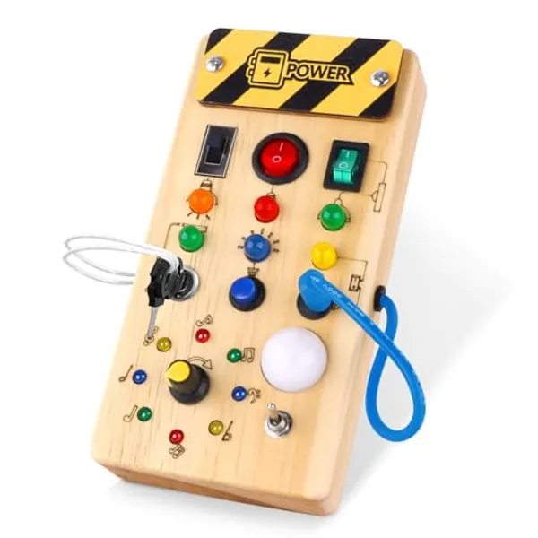 Hoarosall Montessori Spielzeug Busy Board mit LED Lichtschalter Activity Board Holzspielzeug ab 1 Jahr Motorikspielzeug Sensorik Spielzeug Lernspielzeug für Babys und Kleinkinder ab 1 2 3 4 Jahre