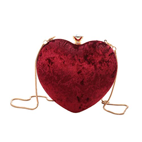 TENDYCOCO Claret Crossbody Bag Fashion Soft Handbag Plush Shoulder Bag Chain Bag Creative Heart Shape Tote Bag for Girls Lady Woman
