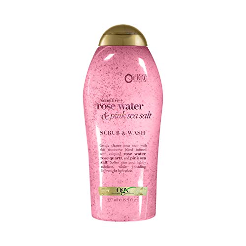 OGX Pink Sea Salt & Rosewater Gentle Soothing Body Scrub, Light Exfoliating Body Wash, Sulfate-Free, 19.5 Ounce, 1.0 Count - 19.5 Fl Oz (Pack of 1)