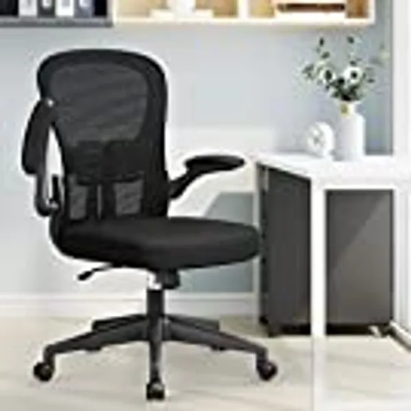 YONISEE Office Chair - Ergonomic Desk Chair with Flip-up Armrest, Lumbar Support Height Tilting Adjustment, High-density Seat Cushion, Mesh Back Rocking Computer Chair Conference Executive Task Chair