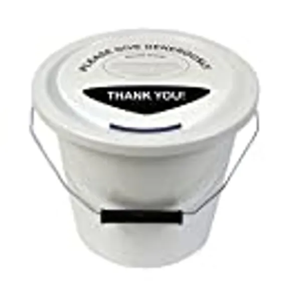 3 Charity Money Collection Buckets with Lids, Labels and Ties (5 Litres) - White
