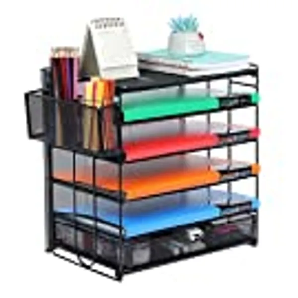 Samstar Paper Letter Tray, 5 Tier Desk File Organiser Paper Shelves Sorter Rack, Black