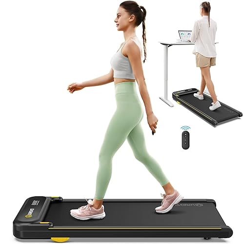 UREVO Double Shock Absorbent Walking pad, Compact Design walking treadmill with Remote Control and LED Display, Portable Under Desk Treadmill for Home/Office - Obsidian - 12D x 5W x 1H