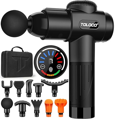 TOLOCO Massage Gun, Deep Tissue Back Massage for Athletes for Pain Relief, Percussion Massager with 10 Massages Heads & Silent Brushless Motor, Black - Black
