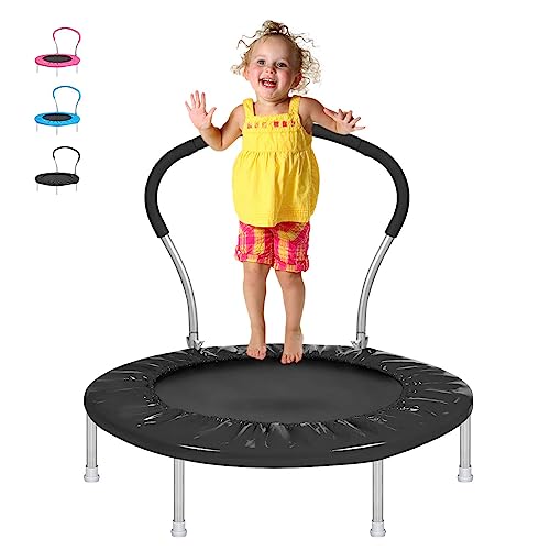 Lyromix 36Inch Kids Trampoline for Toddlers with Handle, Indoor Mini Trampoline for Kids, Small Rebounder Trampoline, Adult Fitness Trampoline for Indoor and Outdoor Use - Dark Black