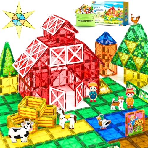 Magnetic Tiles Toys with Farm Animals for 3+ Year Old Toddler, Magnetic Blocks Building Toys for Kids Ages 3-5 5-7 Girls Boys, Classroom Must Haves Preschool Learning Outdoor Toys - Kids Edition