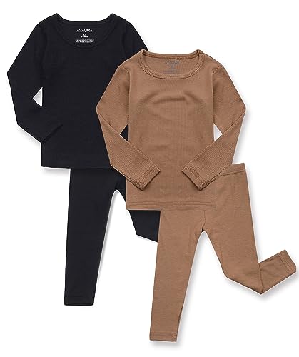AVAUMA Baby Boys Girls Pajama Set Kids Toddler Snug fit Ribbed Sleepwear pjs for Daily Life Style - Camel, Black - 12-24 Months
