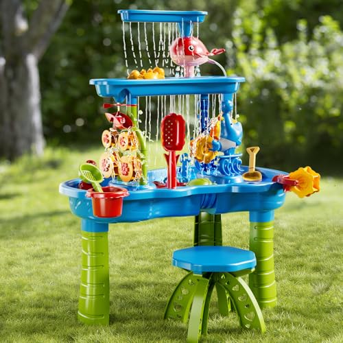 NIPLOOOW Water Table for Toddlers 3-5, 3-Tier Kids Sand Water Table, Water and Sand Activity Sensory Tables Summer Outdoor Toys Beach Toys for Outside Backyard for Kids Toddlers Age 3 4 5 6 7 8 - 3-Tier Sand water table