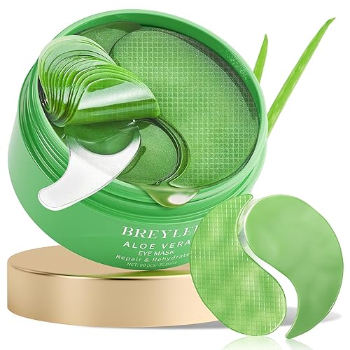 BREYLEE Aloe Vera Eye Masks - 60 Pcs - Reduce Puffy Eyes & Dark Circles, Firm & Improve Under Eye Skin, Pure Natural Extracts for Youthful Appearance & Reduction of Fine Lines and Wrinkles. - GREEN