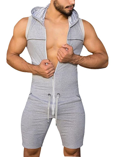 Panegy Men's Workout Tracksuit Jumpsuit Sleeveless One Piece Romper Work Athletic Onesie Plus Size - Grey Medium