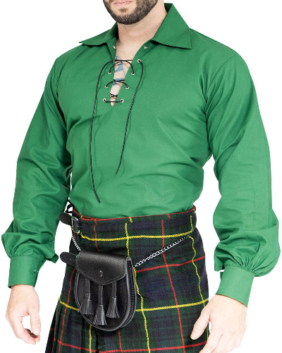 Jacobite Shirt for Men, Traditional Long Sleeve Lace Up Ghillie, Available in 5 Colors - Military Green Small-Medium