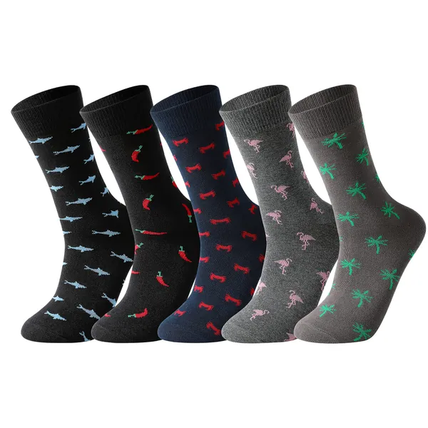 GLENMEARL 5 Pack Mens Combed Cotton Colorful Patterned Happy and Dress Socks