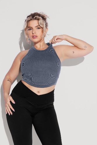 Let's Go Seamless Crop Top - Vintage Indigo | curveflex