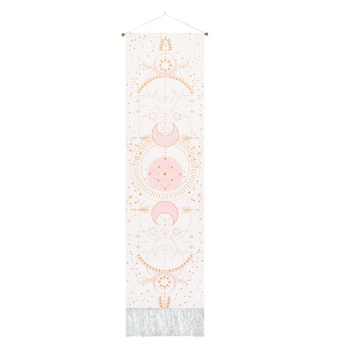 Moon Tapestry Moon Phase Tapestry Bohemian Wall Art Tapestries Vertical Tapestry Wall Hanging for Room(Pink, 12.8 x 51.2 inches)
