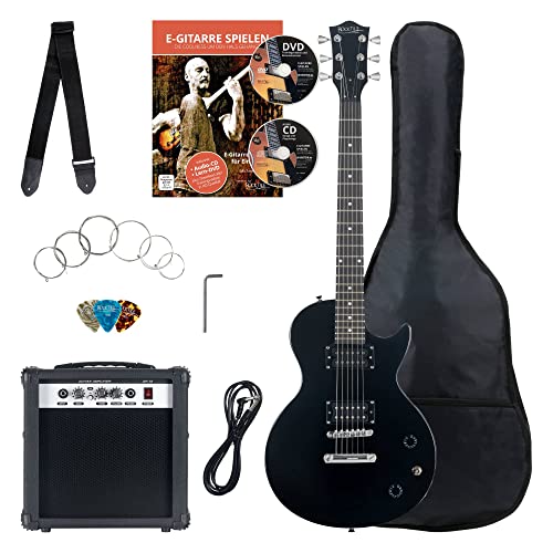 Rocktile Banger's Pack Komplettset E-Gitarre Single Cut Schwarz (Verstärker, Tasche, Kabel, Gurt, Plecs, Ersatzsaiten und Schule mit CD/DVD)