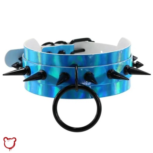 'Holo Black Spike Choker (4 shades)' - Blue