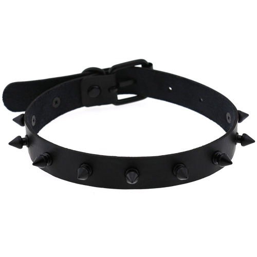 'Hellboy' Black PU Leather Spike Choker - black