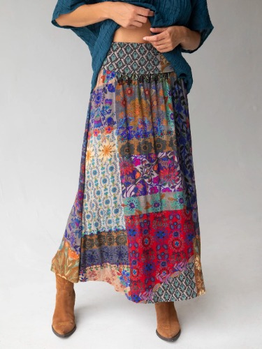 Live-In-It Knit Maxi Skirt - Mandala Borders Patchwork | L