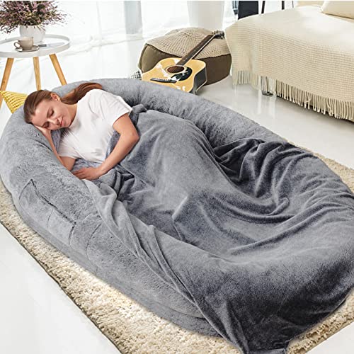 70"x44"x12" Human Dog Bed, LargeDog Bed Dog Bed Couch Lit Pour Chien Memory Foam Orthopedic Dog Bed for People Adults Giant Bean Bag with Removable Washable Cover Pet Bed with Pillow and Blanket - 70"x44"x12" - Dark Grey